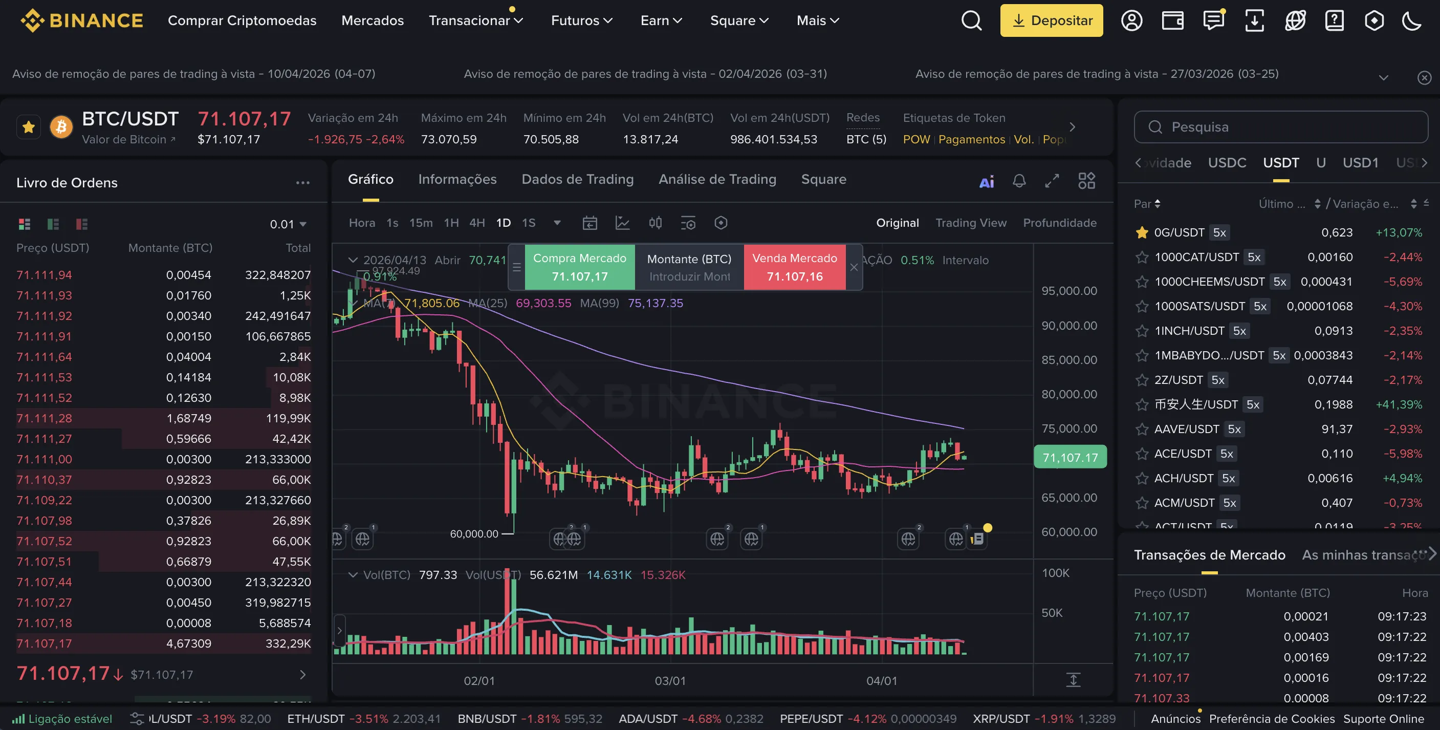 Tela de Depósito Pix na Binance